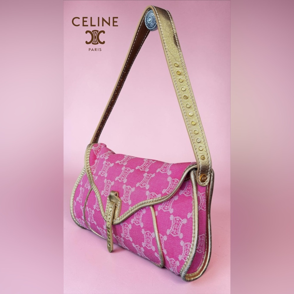 Celine Pink Triomphe Monogram Poulbot Denim Shoulder-bag w Gold Trim
EXCELLENT! - Picture 4 of 15